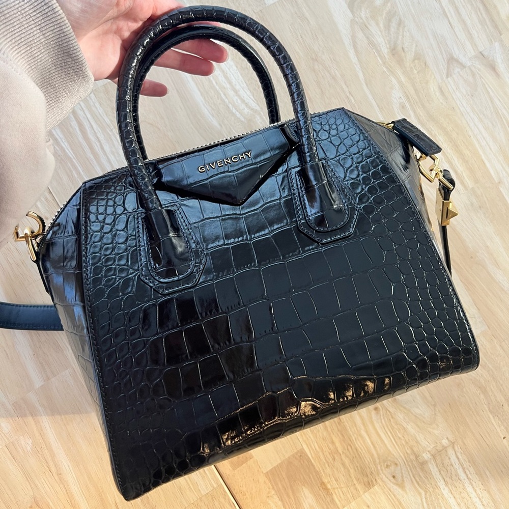 Givenchy Small Antigona Calfskin Embossed Crocodile Handbag